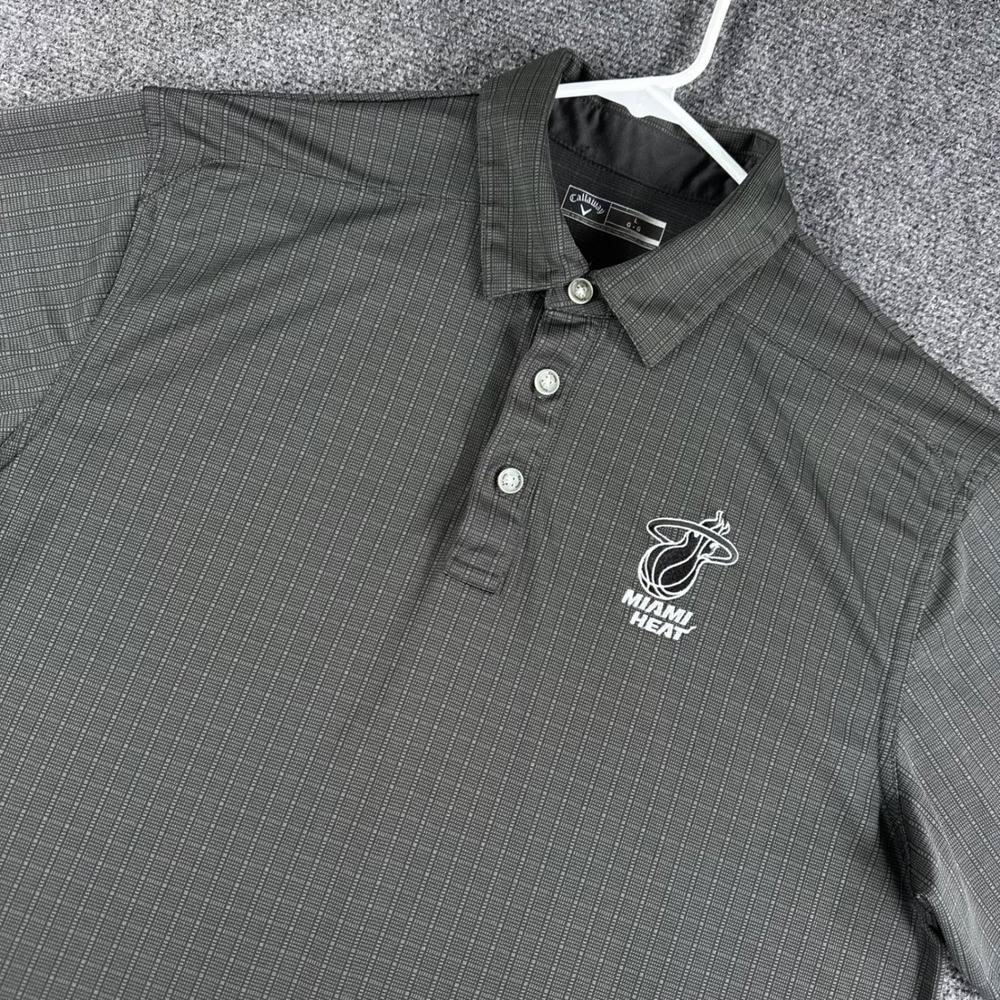 Callaway Polo Shirt Mens L Large Charcoal Miami Heat NBA Golf Performance Grid